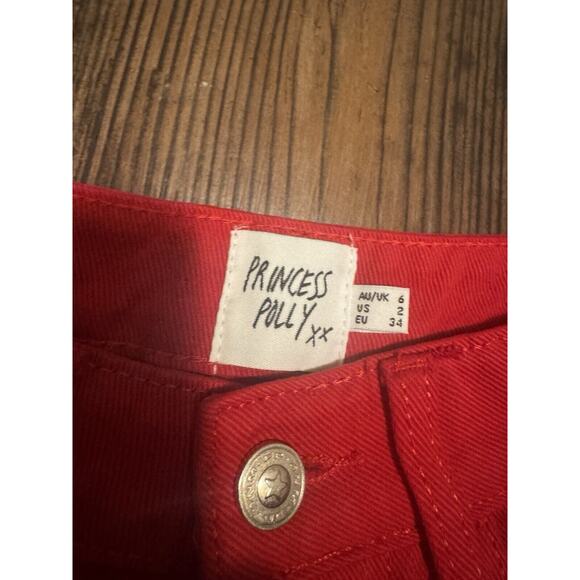 Luxe Princess Polly Size 2 Solid Red Relaxed Denim Jeans 100%Cotton MINT Bold - Picture 2 of 8